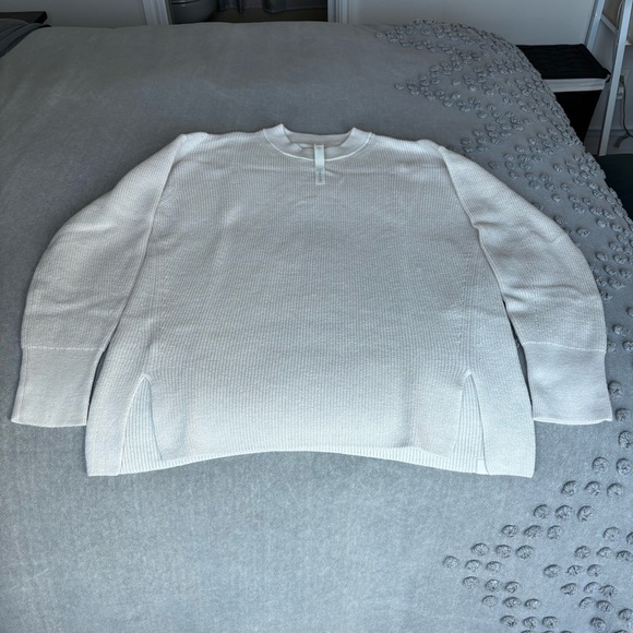LULULEMON Merino Wool-Blend Ribbed Crewneck Sweater White Opal Size 6 - Picture 6 of 13